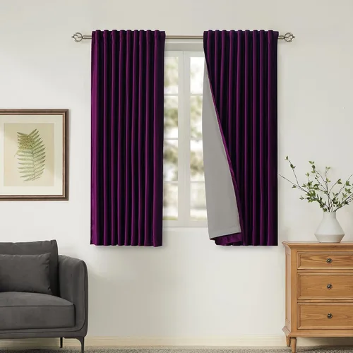 Vista 26 de Cortinas opacas de terciopelo de felpa negras de 63 pulgadas de largo para dormitorio, juego de 2 paneles de forro con bolsillo para barra, pestaña
