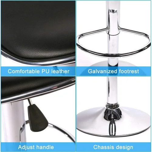 Vista 4 de Taburetes de bar Taburete giratorio de altura ajustable con parte trasera de cuero sintético duradero moderno alto comedor silla bar taburete