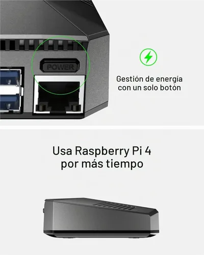 Vista 6 de Carcasa Argon ONE para Raspberry Pi 4 Modelo B con ventilador de refrigeración, disipador de calor de aluminio, botón de encendido, compatible