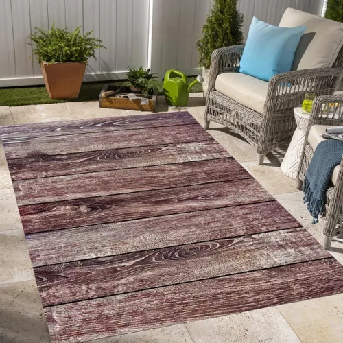 Vista 25 de Alfombra rústica impermeable de grano de madera marrón con estampado de tablero de madera antigua, para balcón, porche, patio, terraza, lavable