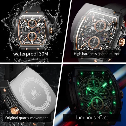 Vista 3 de OLEVS Men Watches Business Dress Chronograph Big Square Quartz Analog Male Watch Silicone Strap Waterproof Date Gift Mens Wrsit Watch Silver