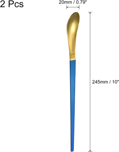 Vista 2 de uxcell Juego de 2 cucharas de mango largo, cucharas de acero inoxidable de 10 pulgadas, cucharas de café para mezclar, bebidas, café (azul dorado)
