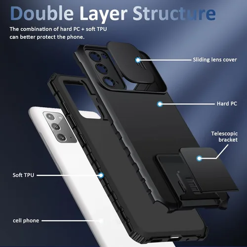 Vista 6 de Note 20 - Funda compatible con Samsung Galaxy Note20 5G de 6.7 pulgadas, funda deslizante para cámara, funda de grado militar a prueba de golpes