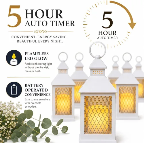 Vista 4 de Juego de 12 piezas de estilo granja, farol decorativo de 10 pulgadas con vela LED sin llama y temporizador de 5 horas, decoración rústica de boda