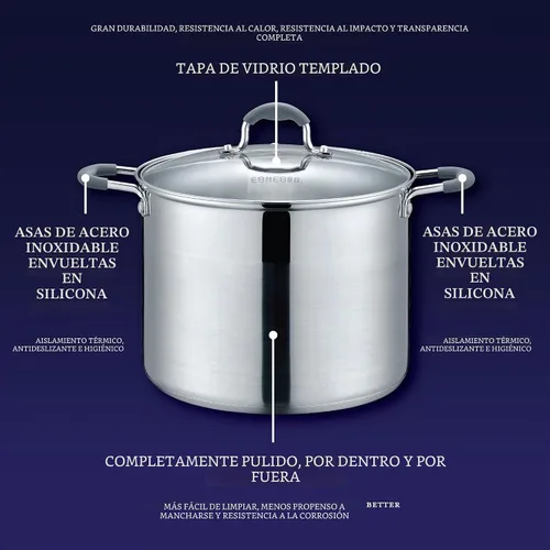 Vista 4 de CONCORD Olla de acero inoxidable con tapa de vidrio (compatible con inducción) ((10 QT)