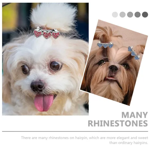 Vista 8 de balacoo 3 pinzas para el pelo con diamantes de imitación para perros, accesorios para perros con forma de corazón, pinzas para el cabello