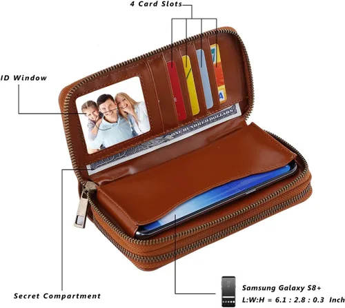 Vista 5 de HAWEE - Cartera para teléfono celular, con dos cierres y correa larga extraíble para la muñeca, para mujer