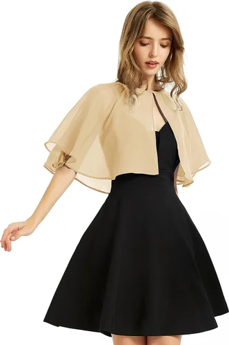 Vista 18 de Chal de gasa suave para mujer, envolturas, chal corto para vestido de noche, boda, capa, bolero, cubierta estilo flapper Negro