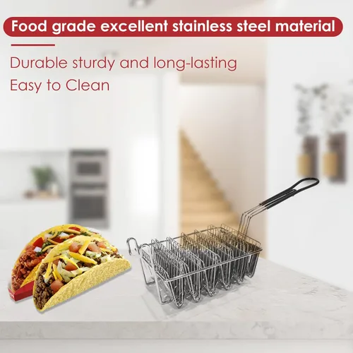 Vista 3 de FAMKIT Cesta para freidora de tacos, freidora de tacos, con capacidad para 6 conchas para freidora, cesta para tacos con mango de agarre
