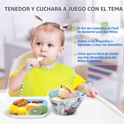 Vista 2 de Thomas Transport Fans - Juego de 5 piezas de vajilla duradera de dibujos animados, platos de comida a la hora de la comida, juego de alimentación
