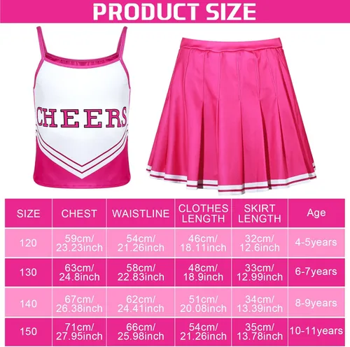 Vista 2 de Conjunto de 6 piezas de disfraz de animadora para niñas, disfraz de animadora para Halloween, cumpleaños, color rosa