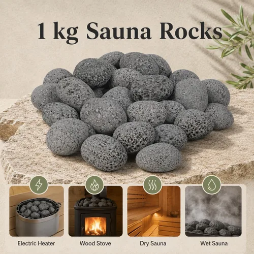 Vista 5 de Baluue Rocas de sauna volcánica natural de 2.2 libras guijarros grises