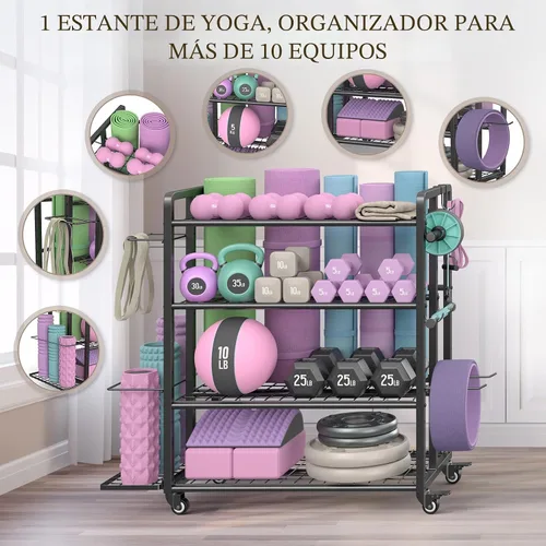 Vista 7 de 4-Tier Weight Rack for Home Gym with Wheels and Hooks