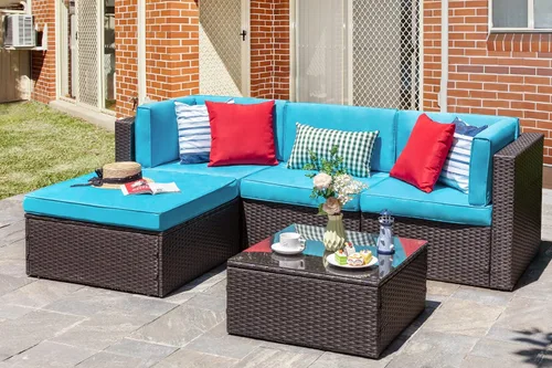 Vista 13 de Vongrasig Juego de muebles de patio de 5 piezas, sofá seccional para patio Beige