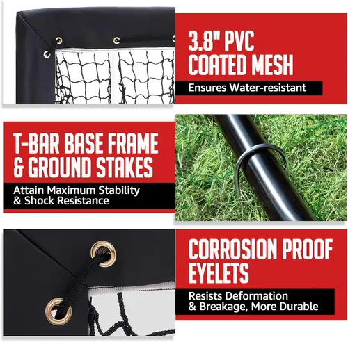 Vista 5 de ZEALFEEL Red de lanzamiento de béisbol, red de tiro de 9 agujeros con zona de ataque, entrenador de lanzamiento ajustable de 5 alturas, red