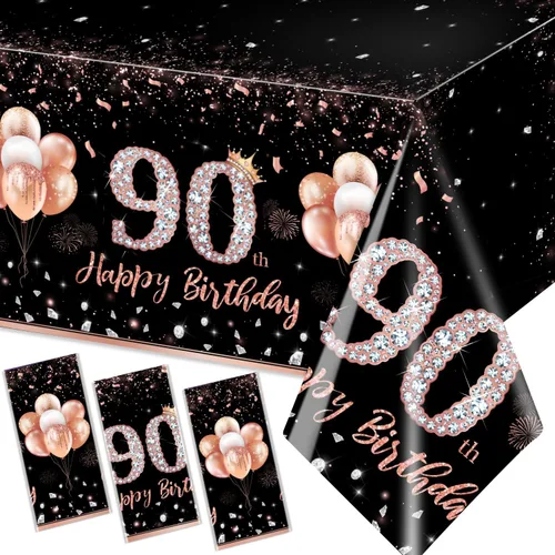 Vista 9 de GREHUMOR 3 manteles de fiesta de cumpleaños número 13 para niñas, color oro rosa, suministros de fiesta de cumpleaños de 13 años, cubierta de mesa