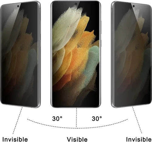 Vista 2 de Protector de pantalla de privacidad para Galaxy S21 Ultra, compatible con sensor de huellas dactilares, película suave adhesiva completa, 2 vías