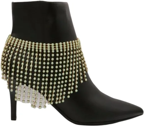 Vista 3 de Pulsera de botas de moda occidental para mujer, cadena de metal dorado brillante, cuentas de color verde azulado y menta
