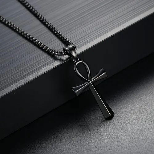 Vista 3 de Reve Collar con colgante religioso de cruz de Ankh copta de acero inoxidable para hombres y mujeres, cadena de 20 a 24 pulgadas