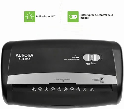 Vista 4 de Aurora AU890XA - Trituradora de papel y tarjetas de crédito de 8 hojas con cesta de basura