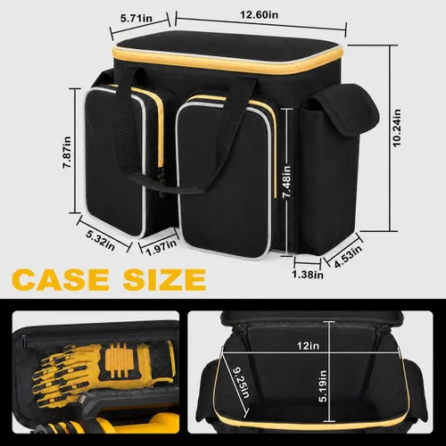 Vista 2 de Bolsa de transporte para inflador de neumáticos de 20 V MAX DCC020IB, almacenamiento de compresor de aire con cuatro bolsillos para kit de carga