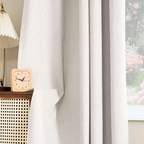 Vista 73 de H.VERSAILTEX Cortina 100% opaca para dormitorio, 63 pulgadas de largo, con ojales, cara de lino, bloqueo de luz completa, cortina para sala de Arena