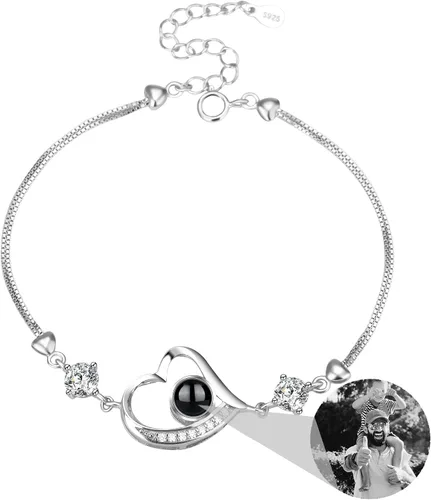 Vista 47 de Godchoices Pulsera de fotos personalizada, pulsera de proyección de fotos con imagen en el interior, collar con texto en inglés "I Love You