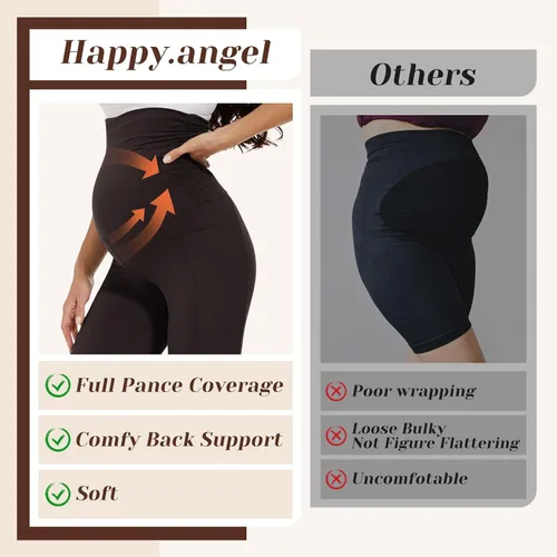 Vista 3 de Paquete de 2 leggings de maternidad con bolsillos sobre el vientre, pantalones negros para mujer, para entrenamiento, yoga, embarazo