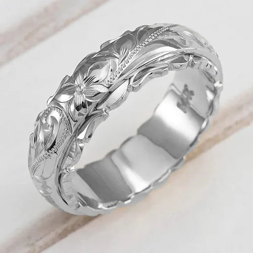 Vista 2 de Juego de anillos de plata con diseño de flores y plata 925 anillos y anillos de plata (plata, 6)