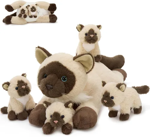 Vista 19 de MorisMos 4 piezas de animales salvajes africanos de peluche, mamá de 18 pulgadas con 3 cachorros de bebé, juguetes de peluche suaves y esponjosos