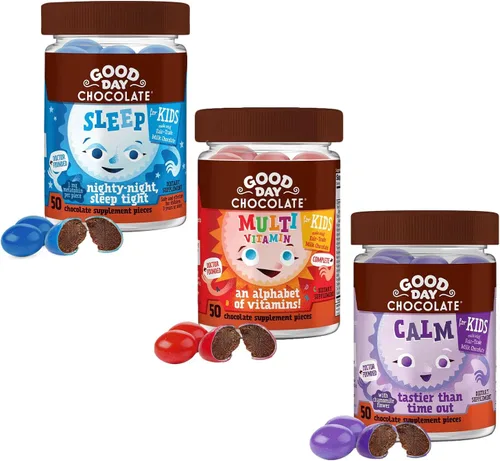 Vista 7 de Good Day Chocolate Multivitamínico completo para niños, suplemento diario de vitaminas A, B6, B12, C, D, E, folato y biotina, chocolate de comercio