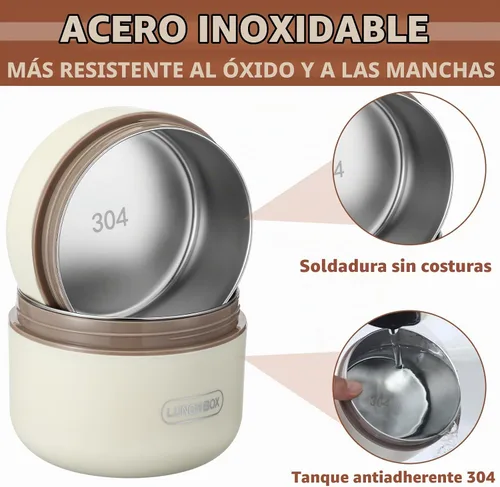 Vista 4 de Dandat 4 Piezas Caja Bento Aislada Contenedor Portátil de Acero Inoxidable para Alimentos Redondo Apto para Microondas Apilable A Prueba de Fugas