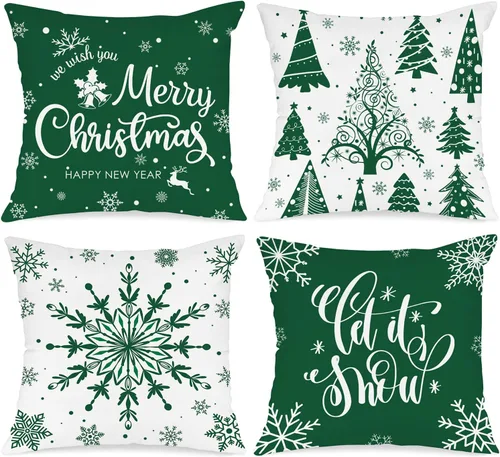 Vista 8 de Lanpn Fundas de Cojín Lumbar Navideñas de 12x20, 4 piezas, Blanco y Negro Feliz Navidad Xmas Invierno Copo de Nieve Fundas de Almohada de Cojín