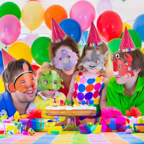Vista 6 de Minatee 24 máscaras para niños bajo el mar, océano, animales, cumpleaños, divertidas máscaras para niños, suministros de fiesta bajo el mar, océano