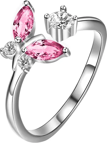 Vista 9 de AOBOCO - Anillo abierto de mariposa de plata esterlina ajustable, adornado con cristal de Austria, joyería para regalo de aniversario o cumpleaños