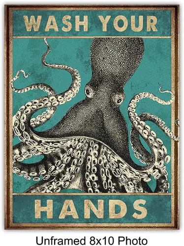 Vista 3 de Decoración náutica para pared de baño, decoración de baño para niños, decoración de baño de pulpo, decoración de baño de playa, arte de pared
