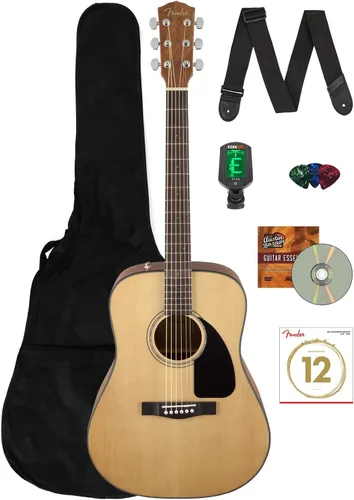Vista 10 de Fender CD-60 Dreadnought - Guitarra acústica - Paquete negro con estuche duro, correa, afinador, cuerdas, púas, libro de instrucciones, lecciones