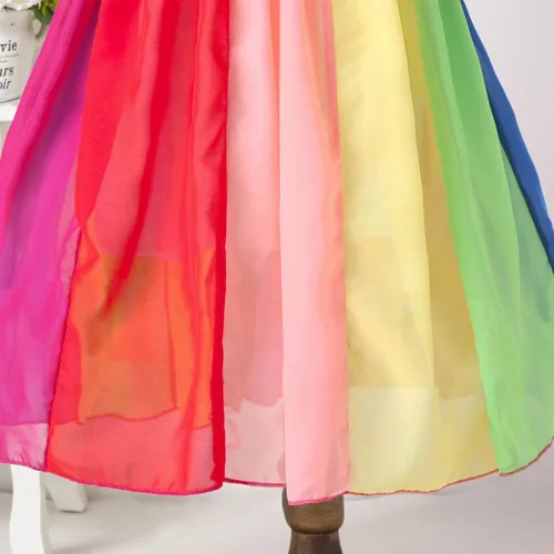 Vista 4 de Vestido de princesa para niños y niñas de 1 a 5 años de edad con empalme de arcoíris