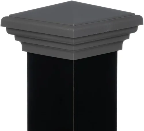 Vista 3 de Tapa de poste piramidal gris de 4 x 4 para postes de 3.5 x 3.5 pulgadas, más común para postes tratados a presión, parte superior cuadrada