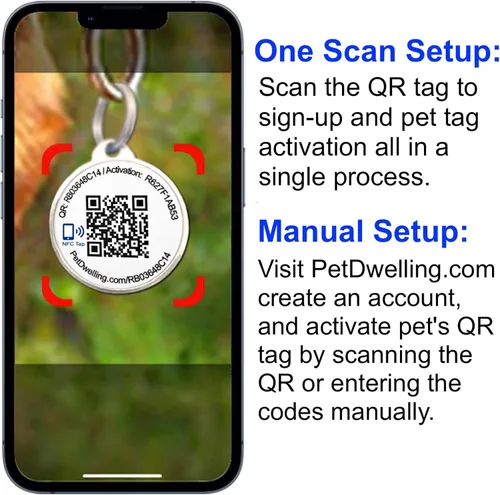 Vista 4 de Pet Dwelling Etiquetas inteligentes de identificación de mascotas QR + NFC para perros, duraderas e impermeables, etiquetas inteligentes