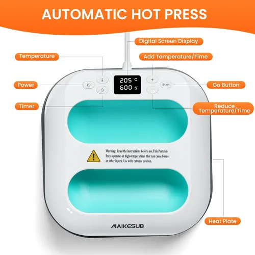 Vista 4 de Máquina de Prensa de Calor para Camisetas, Prensa de Calor Portátil 9.6"X9.6", Prensa de Plancha para Sublimación y Máquina de Prensa de Camisetas