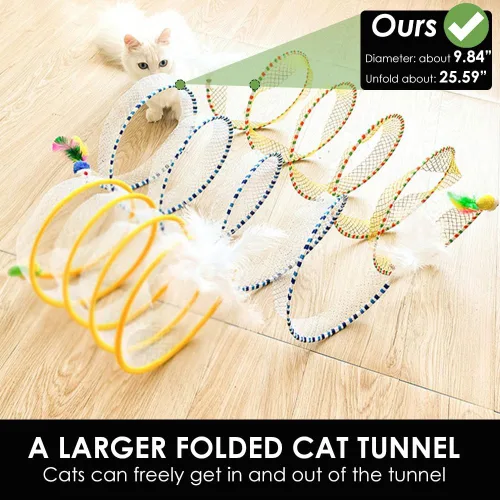 Vista 6 de Juguete de túnel en espiral para gatos, 25.59 pulgadas desplegado con varita de gato, plegable, túnel en espiral de caza con juguetes de ratón
