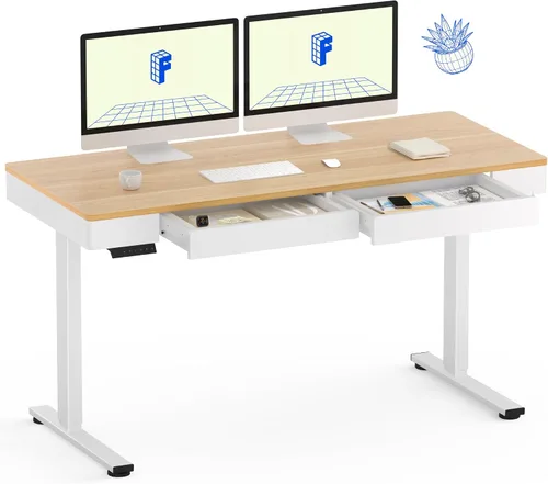Vista 15 de FLEXISPOT Q8 - Escritorio de pie de bambú de 55" con motor dual, estación de trabajo de computadora eléctrica de altura ajustable en 3 etapas