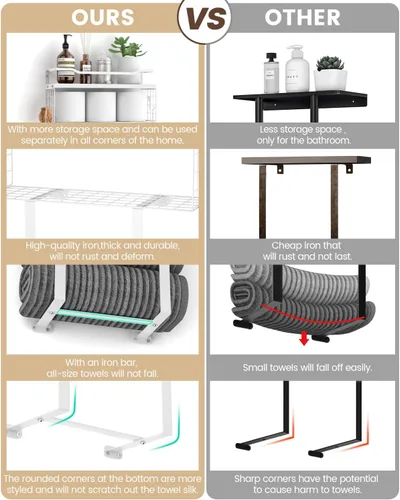 Vista 4 de Toalleros para baño montados en la pared - Juego de portotoallas de pared para baño sobre almacenamiento del inodoro, organizador de estante