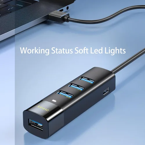 Vista 2 de 4-en-1 USB C Hub 1ft Cable USB 3.0 Puertos Laptop PC Sincronización rápida de datos de 5 Gbps, cable corto de 12 pulgadas, ultra delgado