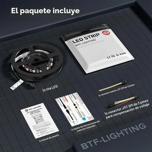 Vista 9 de BTF-LIGHTING WS2812B Tira LED RGB ECO, efectos de persecución 5050SMD direccionables individualmente, 3.3 pies, 60 píxeles/m, color de ensueño Negro
