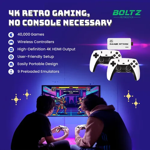 Vista 2 de Boltz Retro Stick Gaming Stick – Retro Gaming Console with 40,000+ Classic Video Games, 9 Emulators, 128GB Storage, Plug & Play 4K HDMI Output