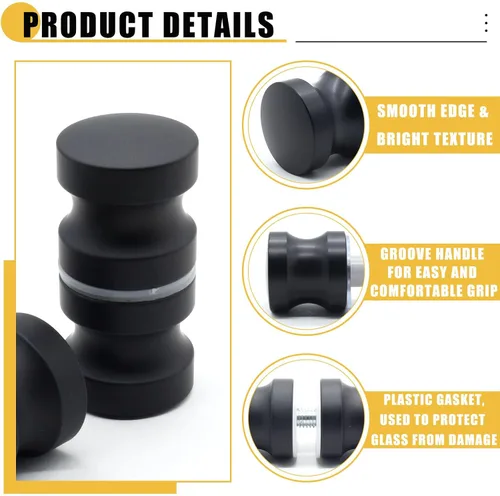 Vista 3 de Paquete de 2 manijas de puerta de cristal para ducha, doble cara (negro) Perilla de acero inoxidable para puertas de ducha de doble cara, herrajes