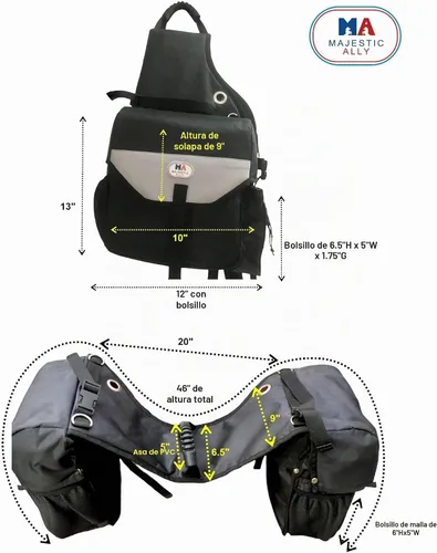 Vista 2 de Bolsa de sillín Majestic Ally para caballos - Bolsa de sillín acolchada, reflectante, impermeable y aislada de nylon con bolsillos y portabotellas