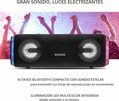 Vista 2 de ION Audio Slam Jam-IPX7 - Altavoz Bluetooth impermeable con micrófono, batería recargable, 15 sonidos de batería, entrada auxiliar y puerto de carga